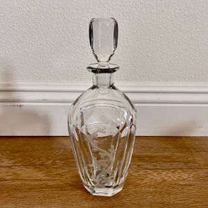 Vintage Etched Flower‎ Crystal Glass Decanter With Stopper Signed Numbered 10.5”